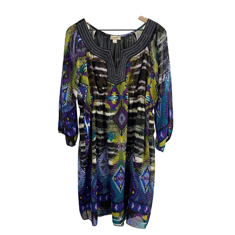 One World Multi Print Boho Dress Multicolor Extra Large‎ Feminine Summer Work